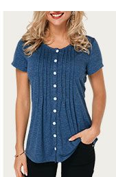 Button Up Crinkle Chest Navy Blue T Shirt