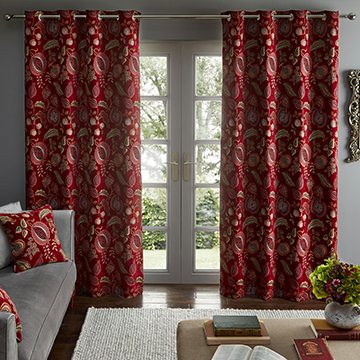 Edina Red Chenille Eyelet Curtains