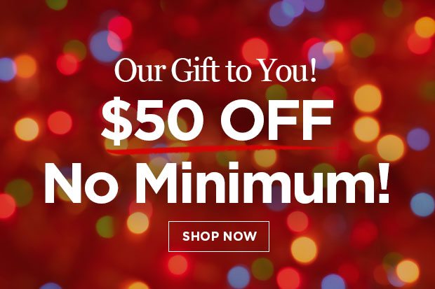 Our Gift to You! $50 off with no minimum purchase required.