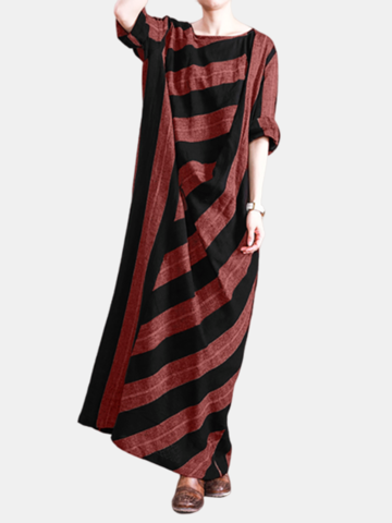 Vintage Striped Patched Maxi Dress 