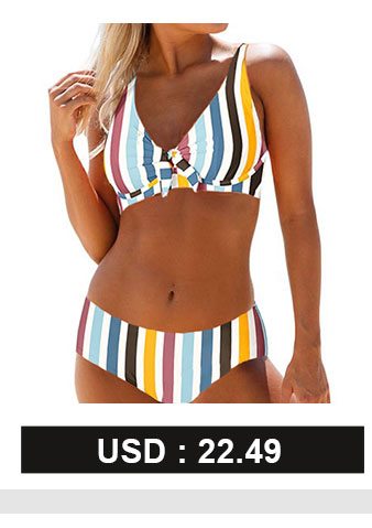 Mid Waist Multi Stripe Spaghetti Strap Bikini Set
