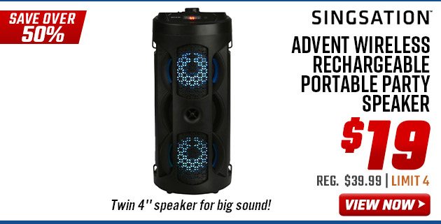 Singsation Advent Wireless Rechargeable Portable Party Speaker