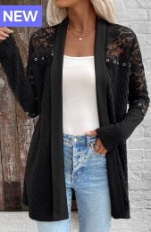 Long Sleeve Black Patchwork Light Cardigan