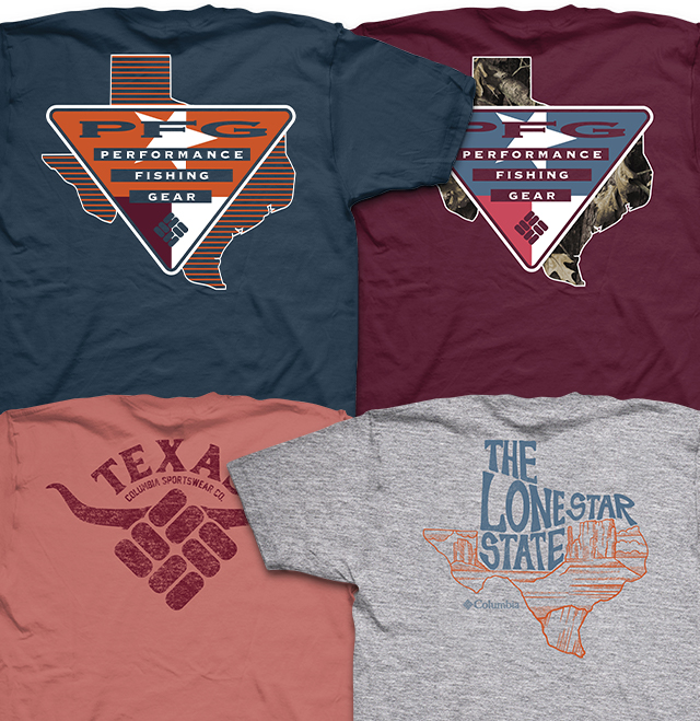 Assorted tees with Texas graphic prints. 