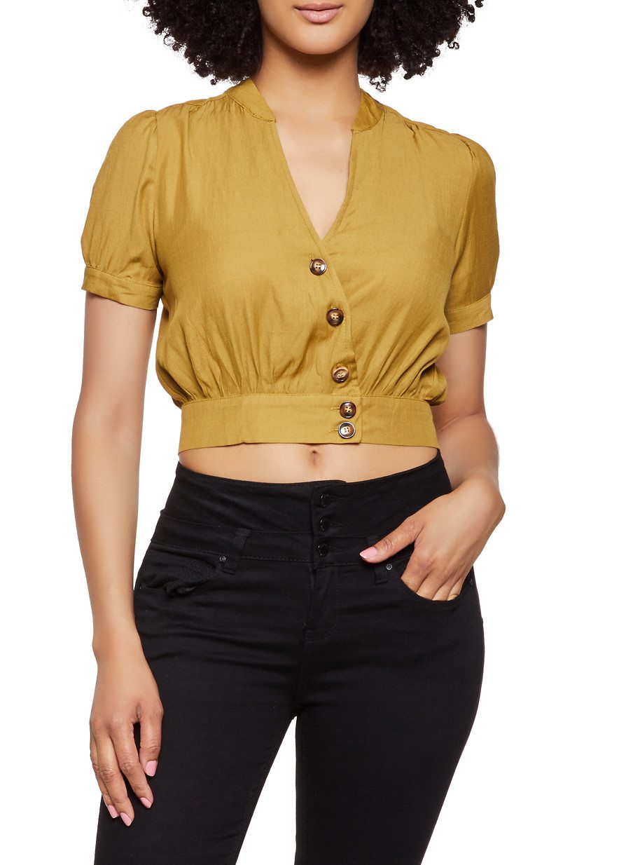 Faux Wrap Button Crop Top