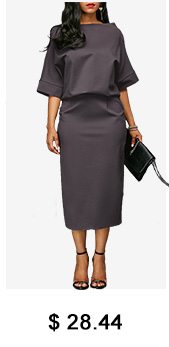 Boat Neck Batwing Sleeve Grey Dress