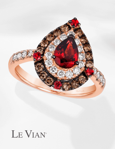 Le Vian Pear & Round-Cut Garnet Ring 3/4 ct tw Diamonds 14K Strawberry Gold