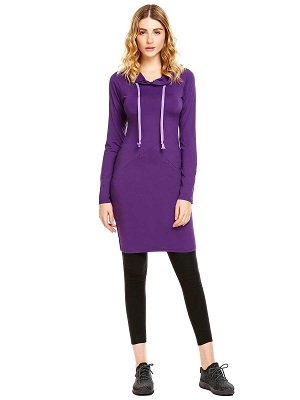 Grey Long Sleeve Solid Hooded Dress