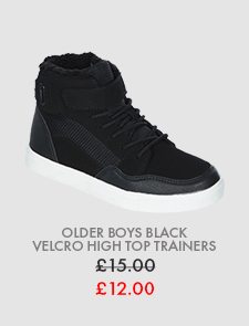 Older Boys Black Velcro High Top Trainers