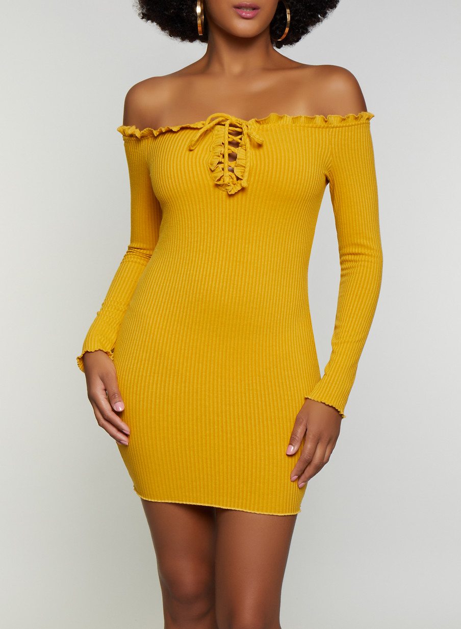 Off the Shoulder Ribbed Dress