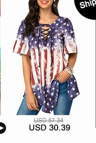 Star and Stripe Print Lace Up Blouse