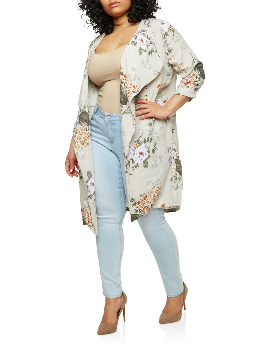 Plus Size Floral Kimono