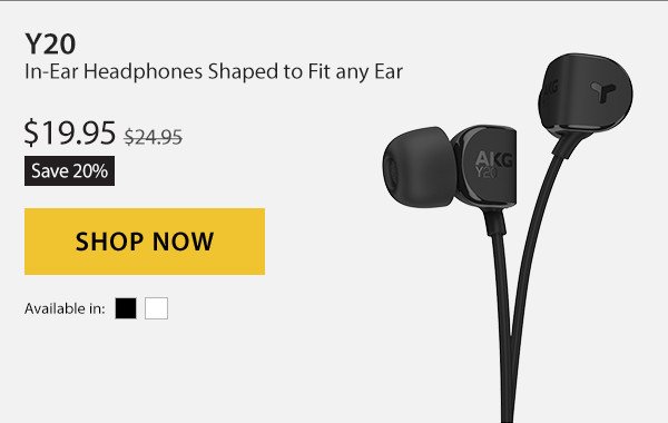 Save 20% on the Y20 in-ear headphones shaped to fit any ear. Sale Price $19.95. Shop Now.