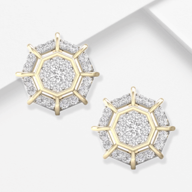 Men's Multi-Diamond Center Octagon Halo Stud Earrings 1/6 ct tw 10K Yellow Gold