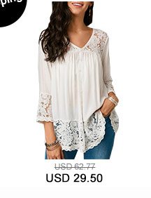 Button Up Lace Patchwork White Blouse