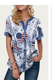Flag Print Notch Neck Short Sleeve T Shirt