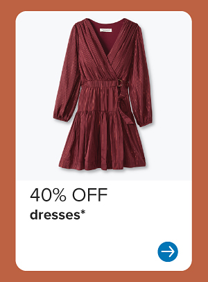 A red dress. 40% off dresses.