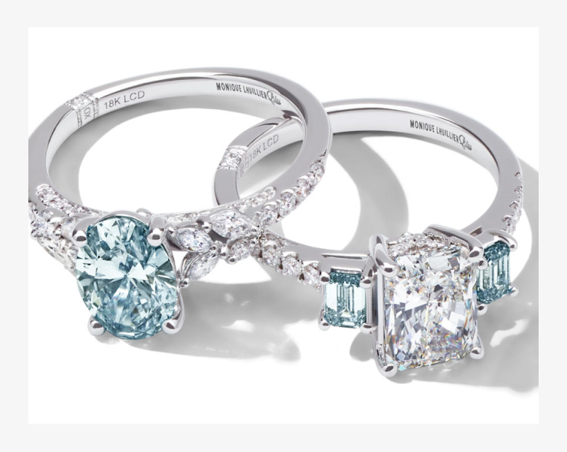 Image of Two Blue Stone Monique Lhuillier Engagement Rings