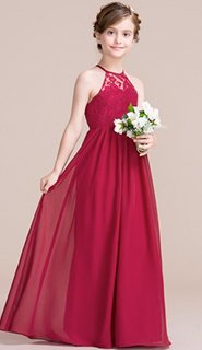 A-Line/Princess Scoop Neck Floor-Length Chiffon Junior Bridesmaid Dress (009097063)