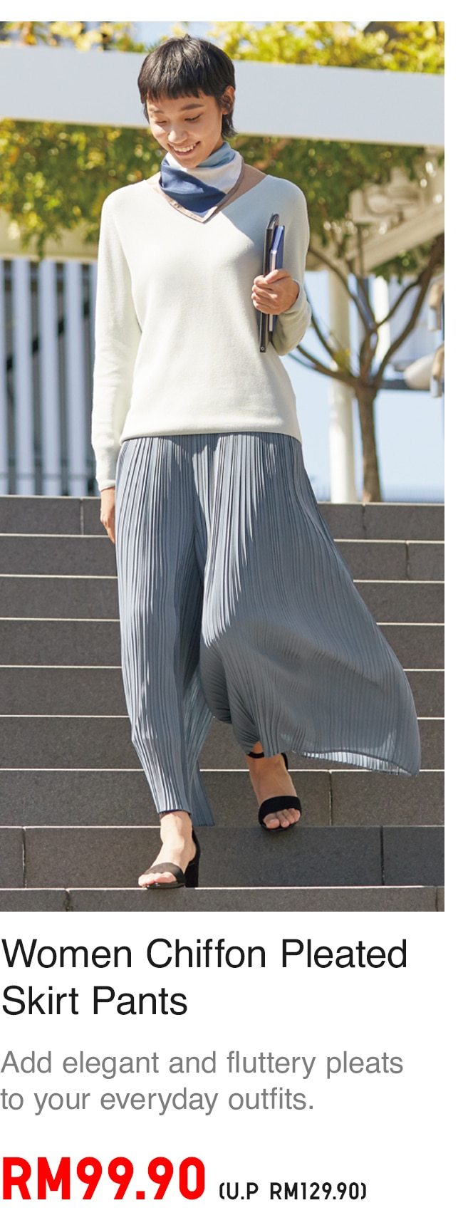 WOMEN CHIFFON PLEATED SKIRT PANTS