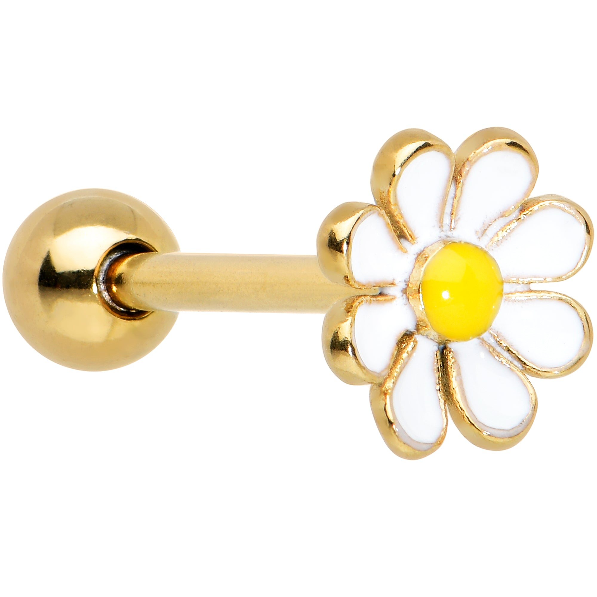 Image of Gold Tone Whimsical Daisy Flower Barbell Tongue Ring