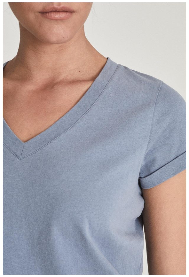 Luana Silver Blue Cotton V-Neck T-Shirt