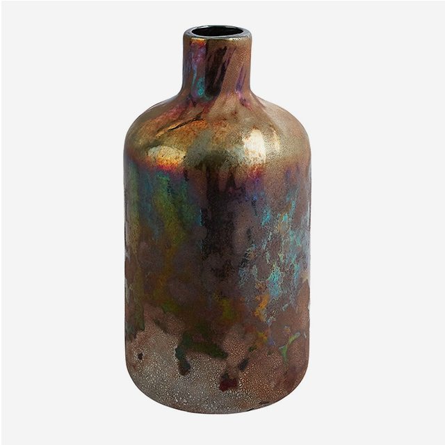 Metallic Bronze Lustre Bottle Glass Vase
