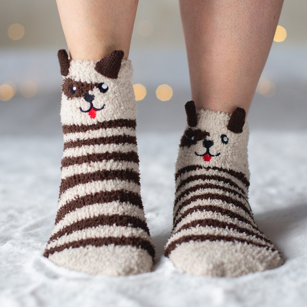 Image of Special Offer! Warm 'n Fuzzy Brown Dog Striped Socks