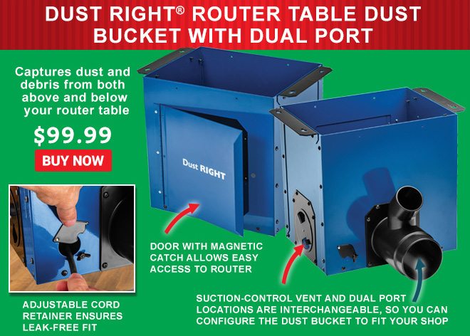 Dust Right Router Table Dust Bucket with Dual Port