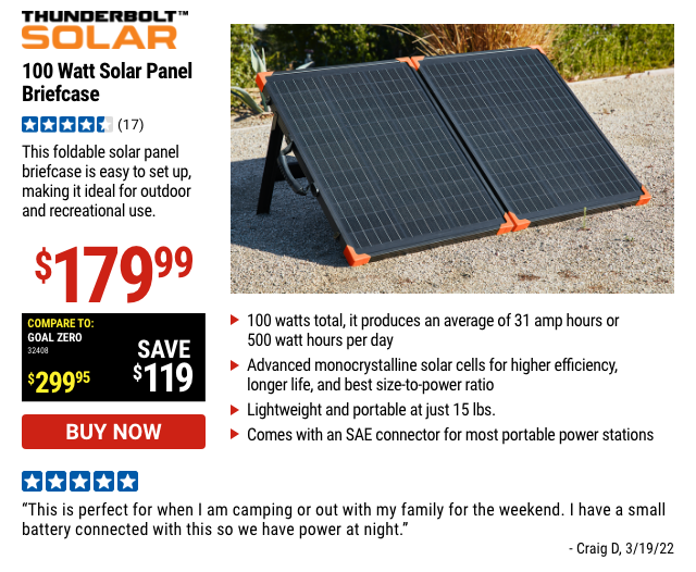 Thunderbolt: 100 Watt Solar Panel Briefcase