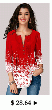 Printed Button Front Three Quarter Sleeve Blouse 