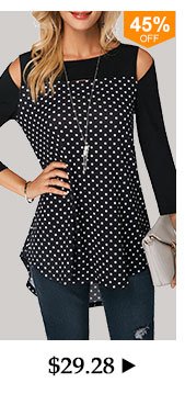 Polka Dot Print Cold Shoulder Blouse