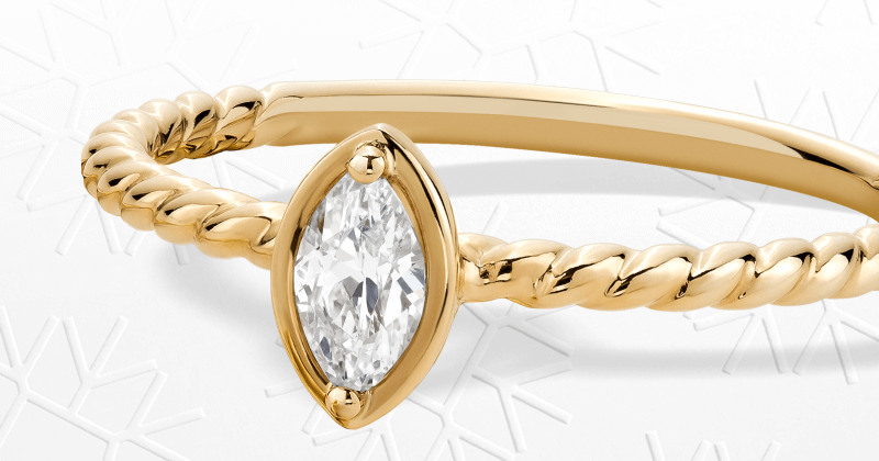 Marquise-Cut Diamond Solitaire Rope Shank Engagement Ring 1/4 ct tw 14K Yellow Gold (I/I1)