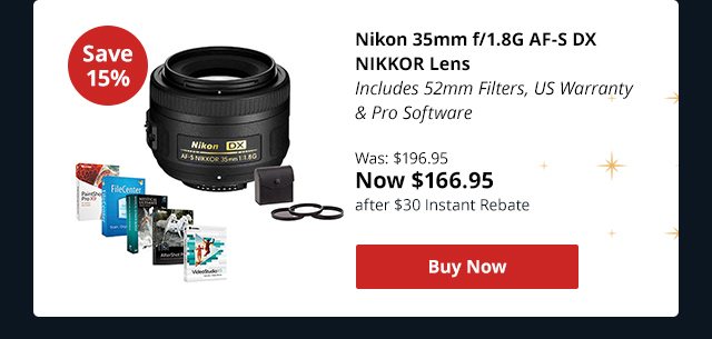 Nikon 35mm f/1.8G AF-S DX NIKKOR Lens Incldues 52mm Filters, US Warranty & Pro Software