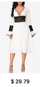 Patchwork Flare Cuff White Tie Back Dress