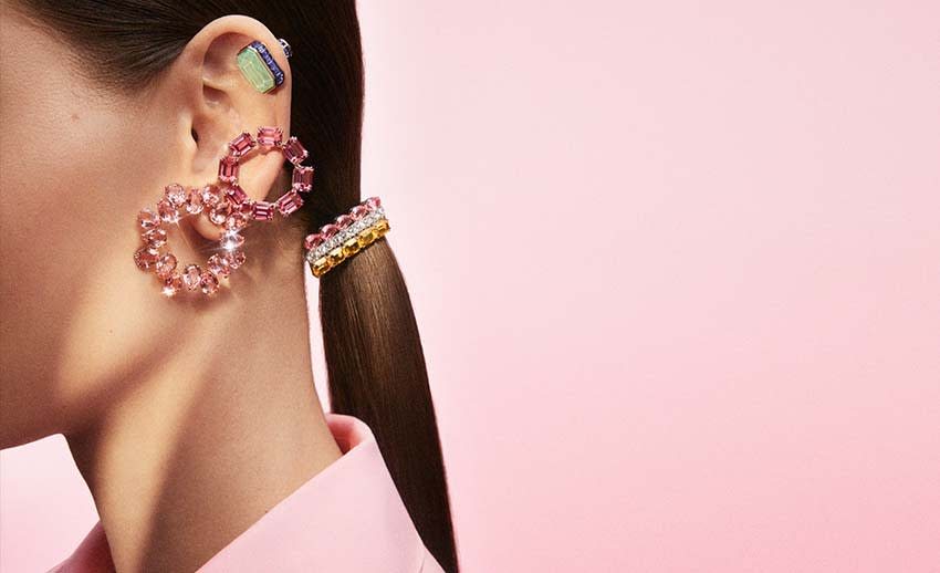 Millenia hoop earrings Pear cut, Pink, Rose gold-tone plated