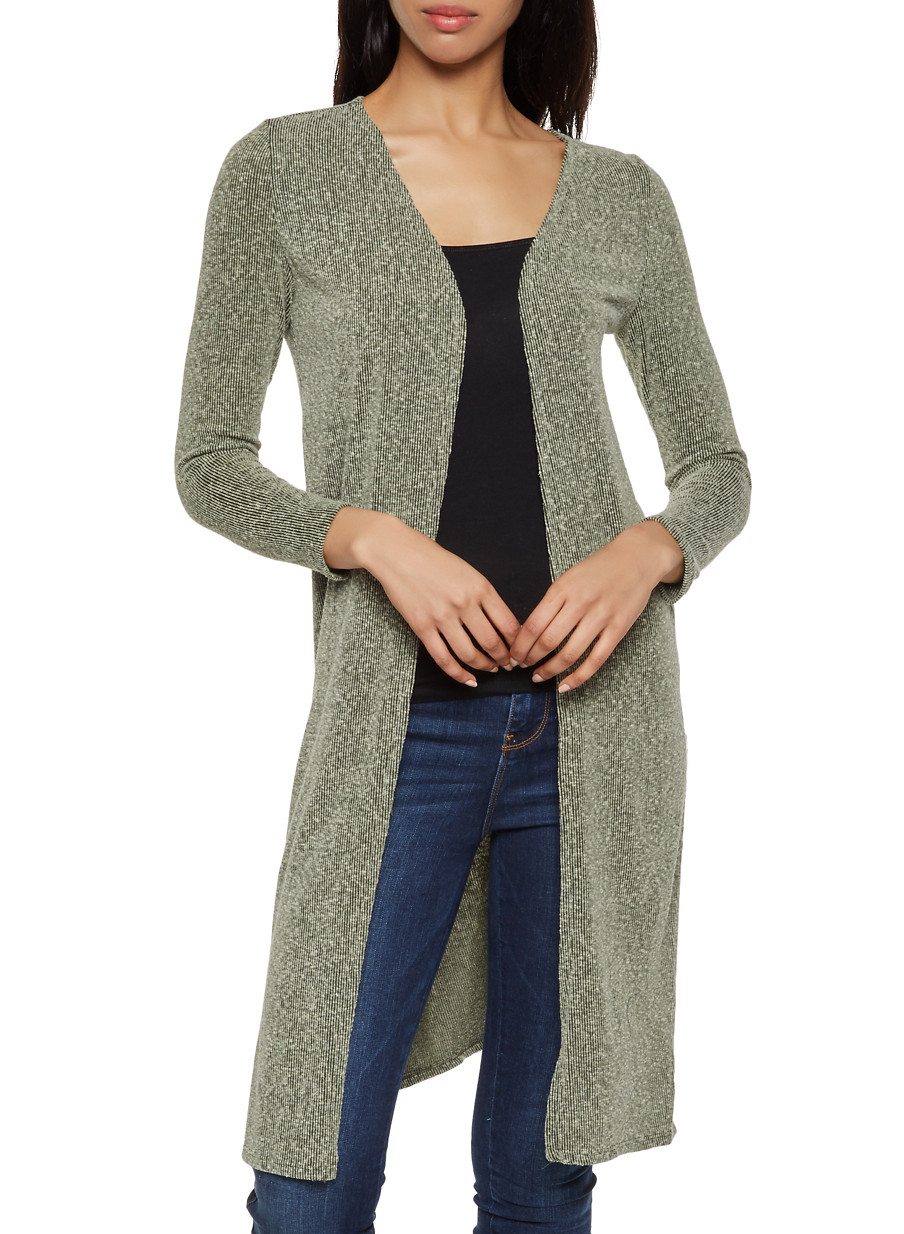 Long Sleeve Side Slit Rib Knit Duster