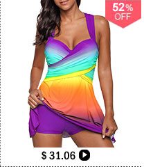 Purple Wrap Front Printed Swimdress and Shorts