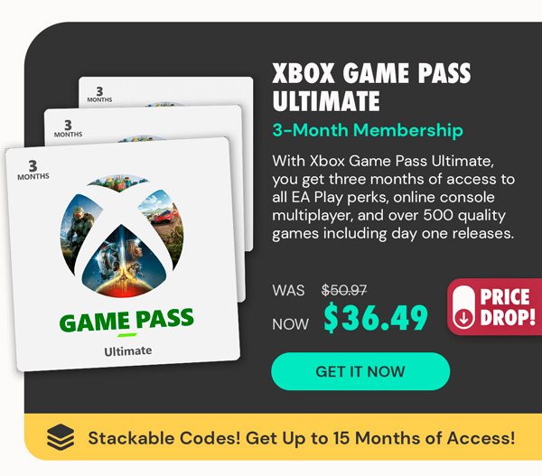 Xbox Game Pass Ultimate: 3-Month Membership - Stackable & Global - (Xbox Series X/S, Xbox One, Windows - Digital Code) - Final Sale