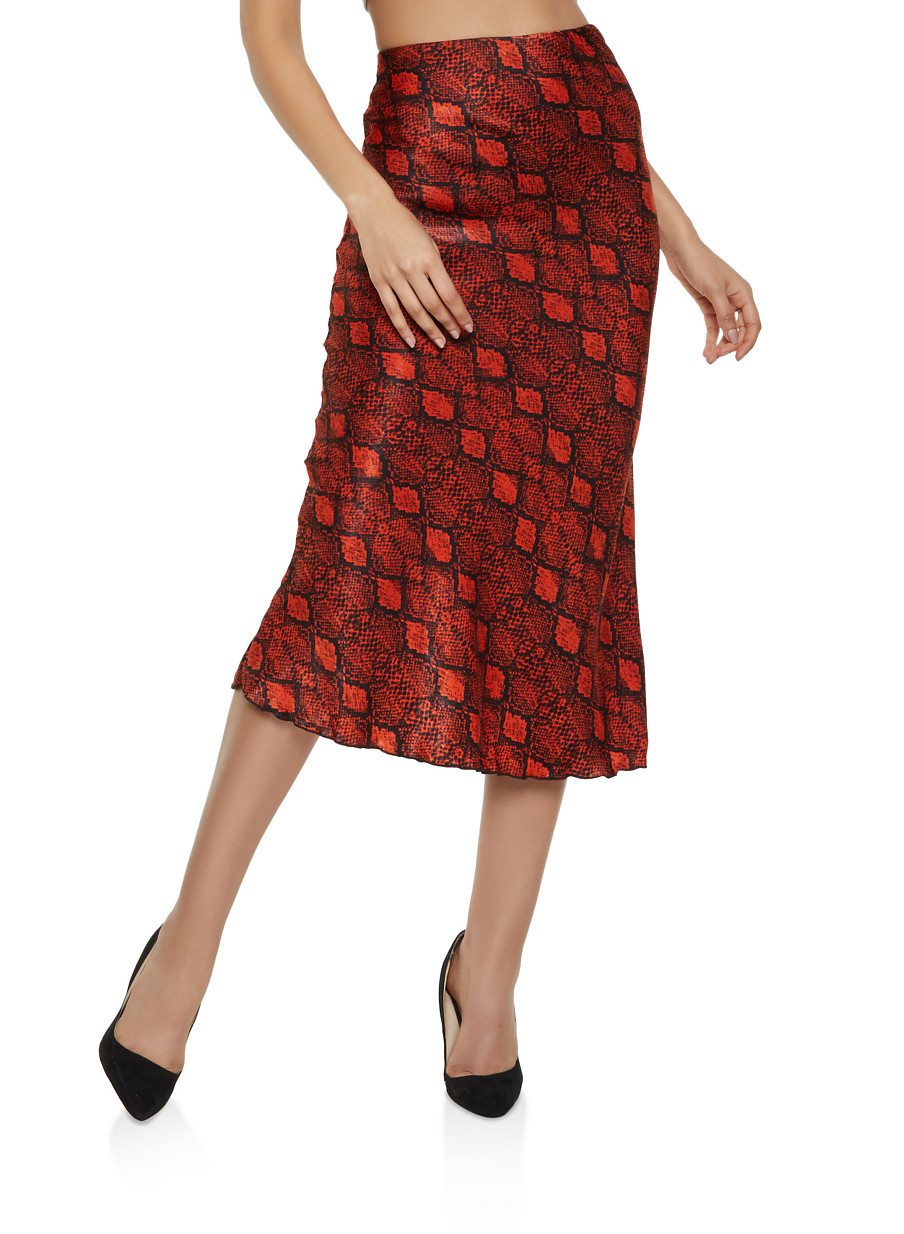 Satin Snake Print Skirt