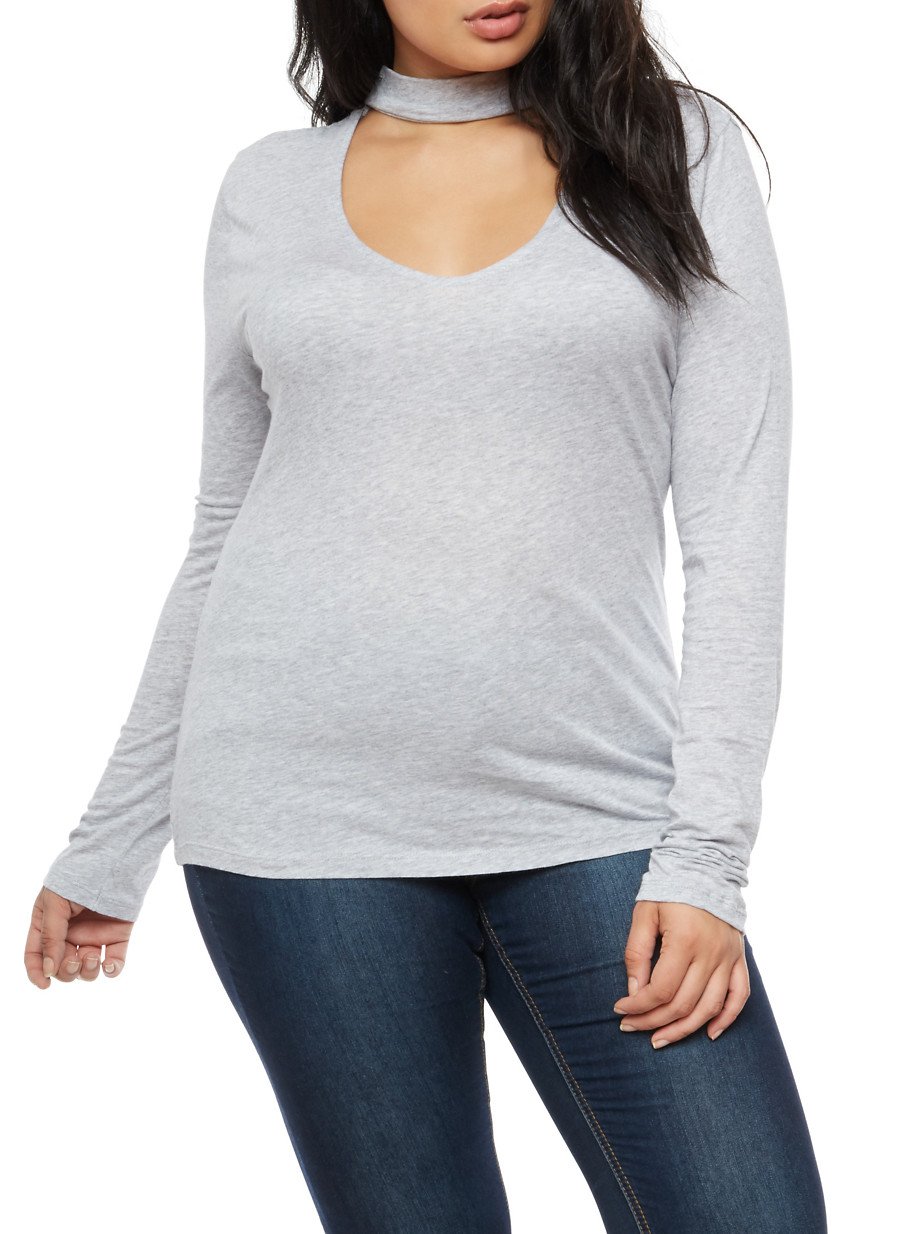 Plus Size Keyhole Long Sleeve Top