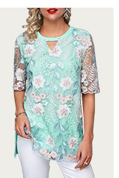 Keyhole Neckline Faux Pearl Embellished Blouse