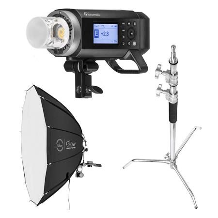 Flashpoint XPLOR 400PRO R2 TTL Battery-Powered Monolight Kit With Glow ParaPop and C-Stand.