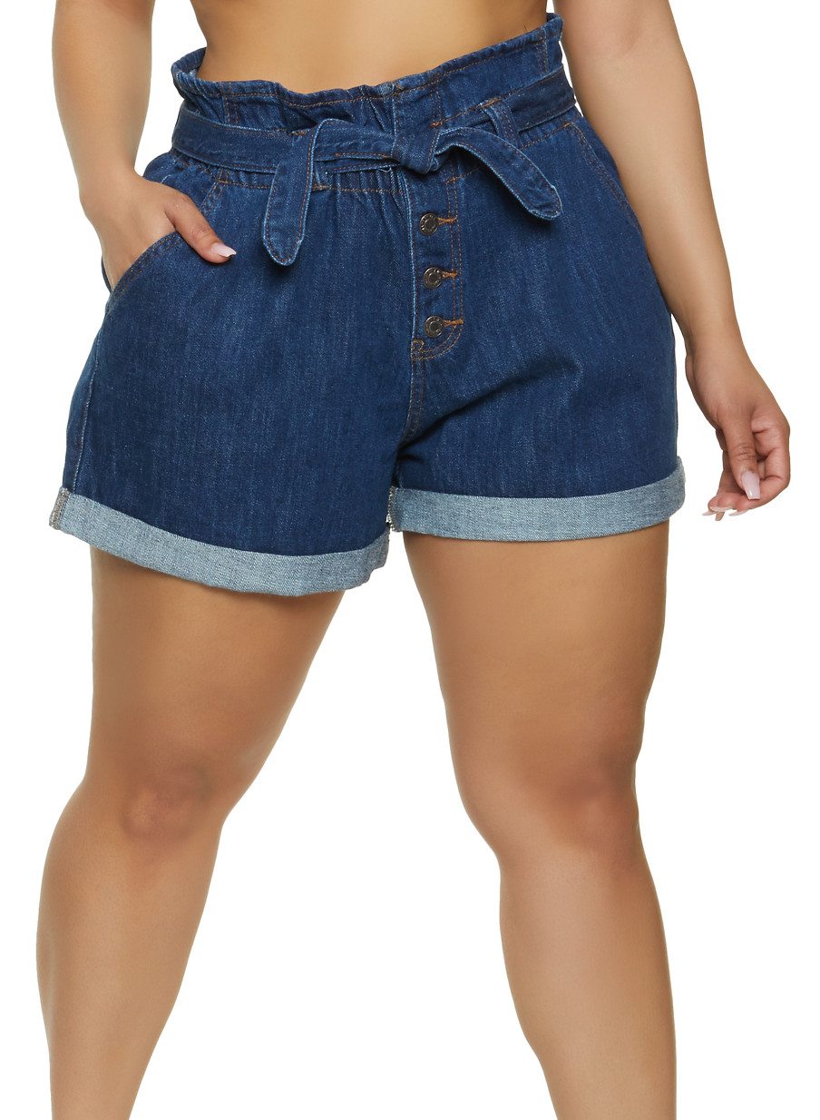 Plus Size WAX Paper Bag Waist Shorts