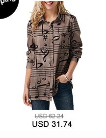 Button Up Printed Turndown Collar Long Sleeve Shirt