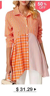 Asymmetric Hem Button Front Orange Blouse