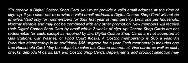 Digital Costco Shop Card Disclaimer | Terms & Conditions Apply - See Website for Details