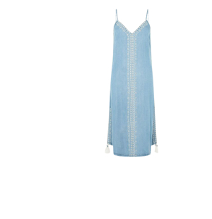 Embroidered slip dress in lenzing™ tencel™ blue