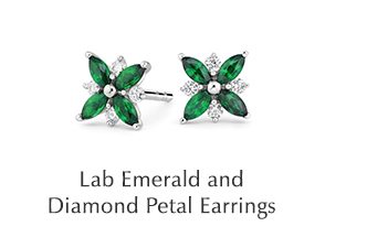 Lab Emerald and Diamond Petal Earrings
