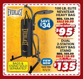 Everlast 100 lb. Elite Nevatear Heavy Bag or Dual-Station Heavy Bag Stand